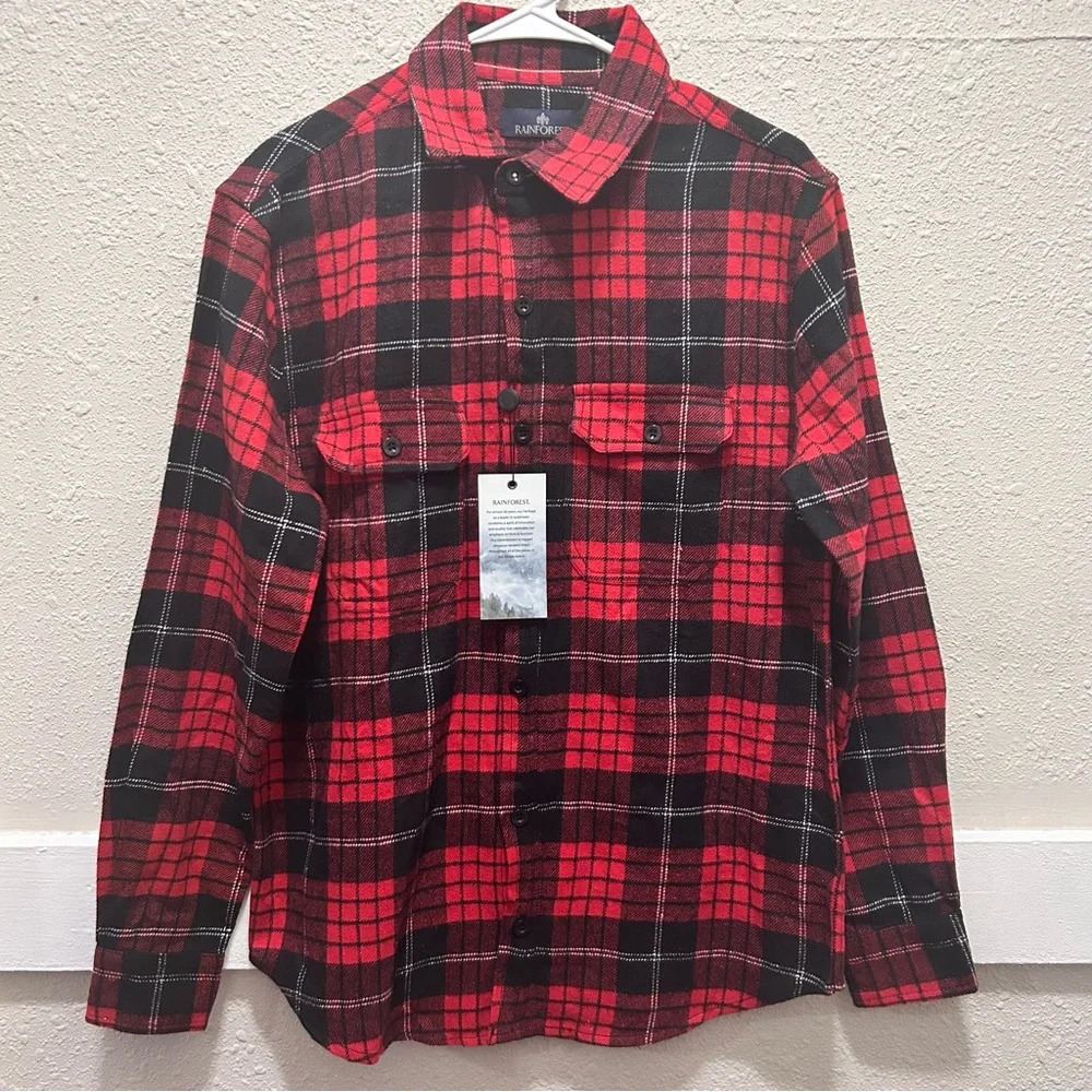 Rainforest Red and Black Flannel Button Down NWT Small